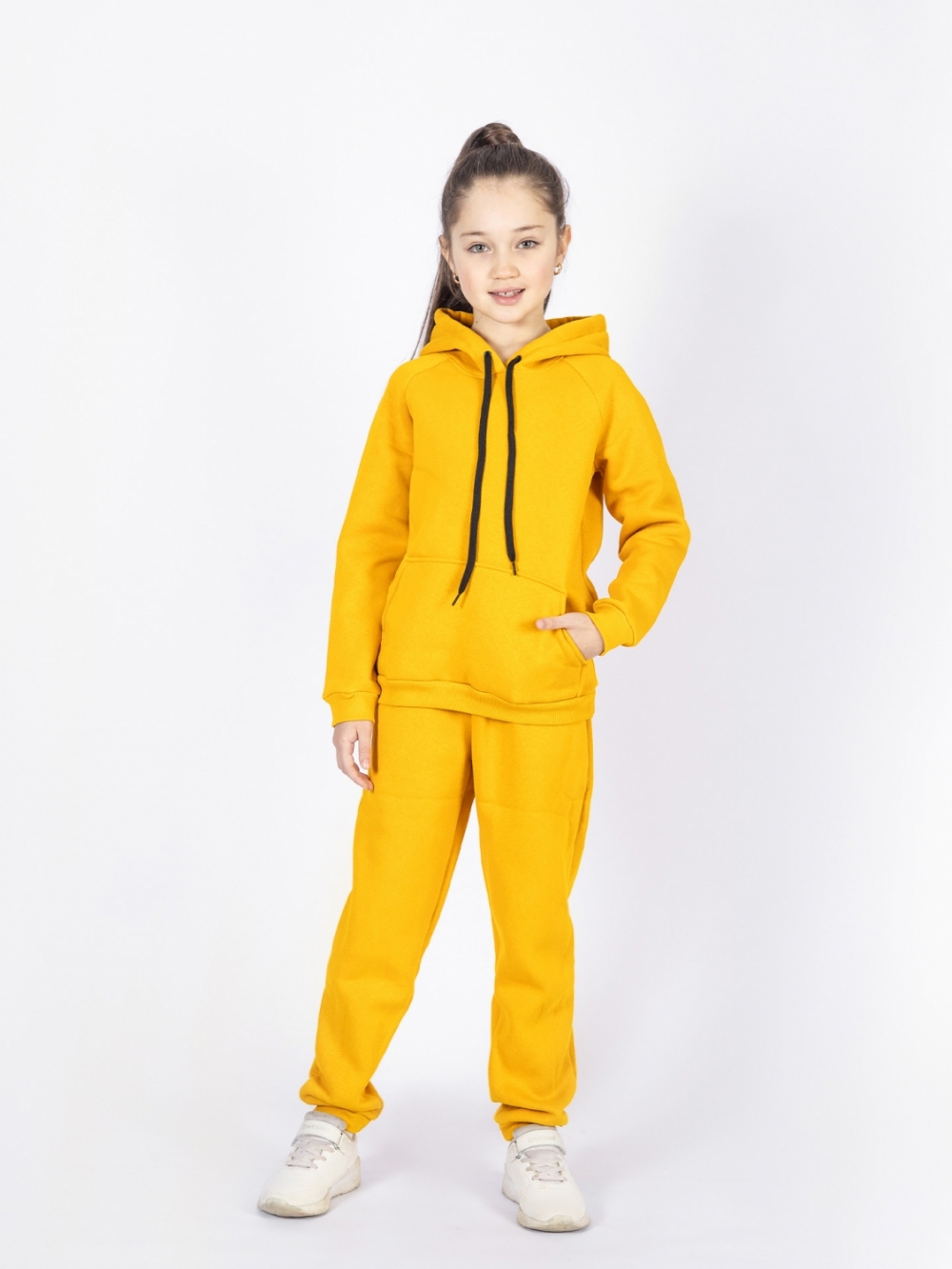 296-А. Свитшот с капюшоном  + Штаны, хлопок 65%, 35% ПЭ, 3-х нитка (начес) апельсин 98,104,110,116