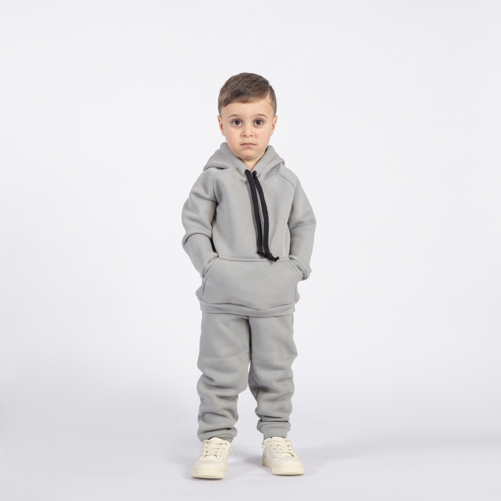 296-С. Свитшот с капюшоном  + Штаны, хлопок 65%, 35% ПЭ, 3-х нитка (начес) серый  98,104,110,116