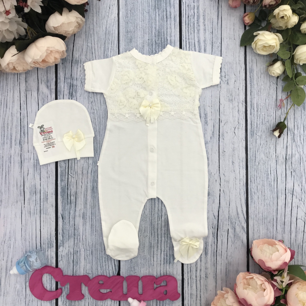 286-М. Комбинезон ромашка, хлопок 100% кулирка, молочный