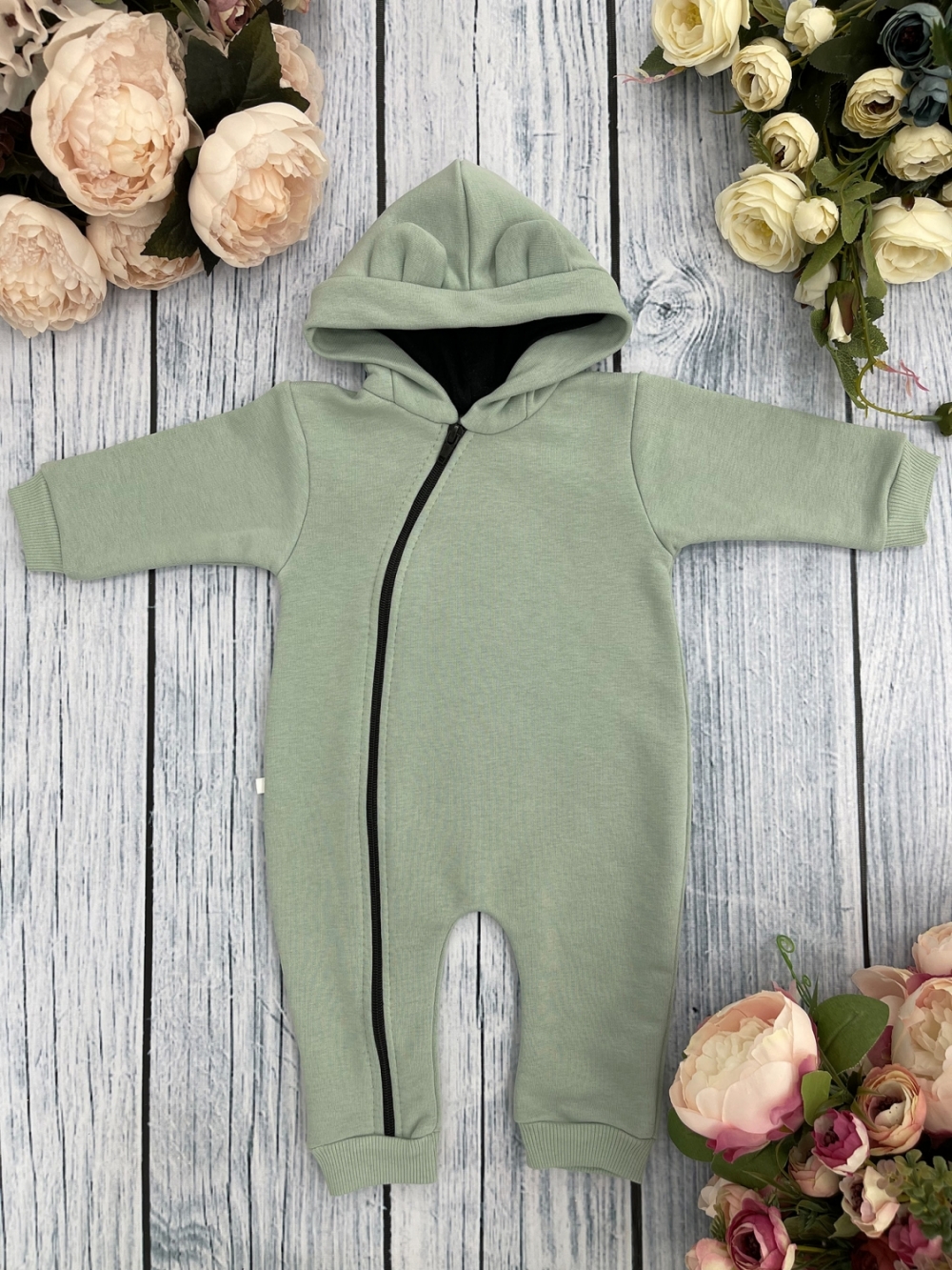 315-ОЛ. Комбинезон с капюшоном, хлопок 65%, 35% ПЭ, 3-х нитка без начеса + интерлок 62,68,74,80