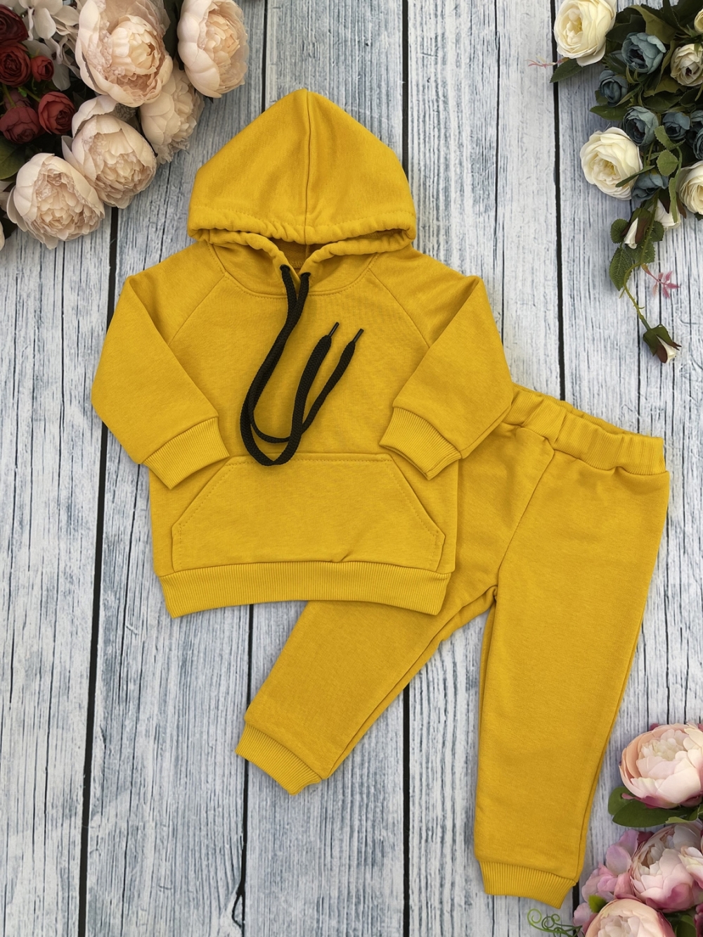 311-А. Свитшот с капюшоном + Штаны, хлопок 65%, 35% ПЭ, 3-х нитка ( без начеса) апельсин 80,86,92