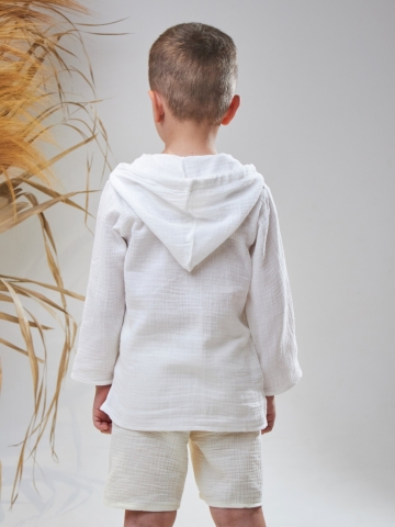 330-Б. Пляжная детская рубашка, белая, хлопок 100% муслин, размеры 86,92,98,104,110,116