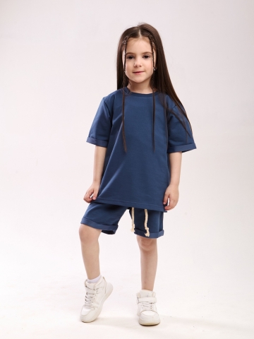 313-МВ. Футболка + шорты, хлопок 70%, 25% ПЭ, 5% лайкра 2 нитка петля , морская волна 122,128,134,140