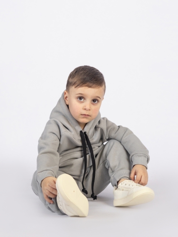 296-С. Свитшот с капюшоном  + Штаны, хлопок 65%, 35% ПЭ, 3-х нитка (начес) серый  98,104,110,116