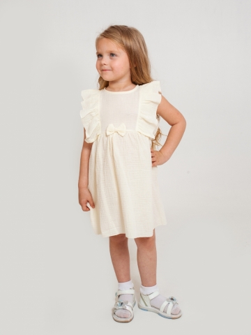Купить 322-СЛ. Платье из муслина детское, хлопок 100% сливочный, р. 98,104,110,116 в Волгограде