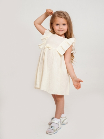 Купить 322-СЛ. Платье из муслина детское, хлопок 100% сливочный, р. 74,80,86,92 в Волгограде
