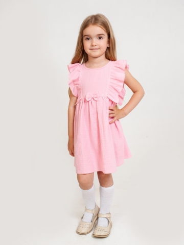 Купить 322-Р. Платье из муслина детское, хлопок 100% розовый, р. 74,80,86,92 в Волгограде
