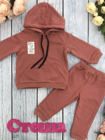 Купить оптом 311-ТР. Свитшот с капюшоном + Штаны, хлопок 65%, 35% ПЭ, 3-х нитка ( без начеса) терракот 98,104,110,116 в Волгограде