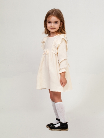 Купить 321-СЛ. Платье из муслина детское, хлопок 100% сливочный, р. 74,80,86,92 в Волгограде