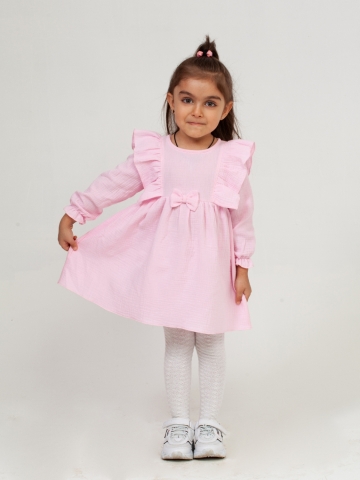 Купить 321-Р. Платье из муслина детское, хлопок 100% розовый, р. 74,80,86,92 в Волгограде